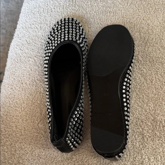Women's Black Crystal-Embellished Ballet Flats - Picture 2 of 2
